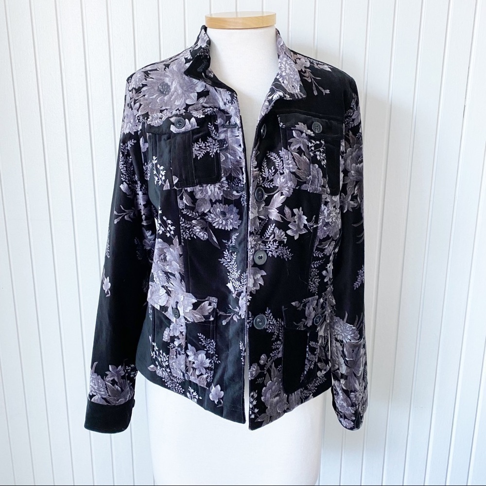 Covington Purple Gray & Black Floral Velvet Jacket Blazer Coat Size Medium 10-12